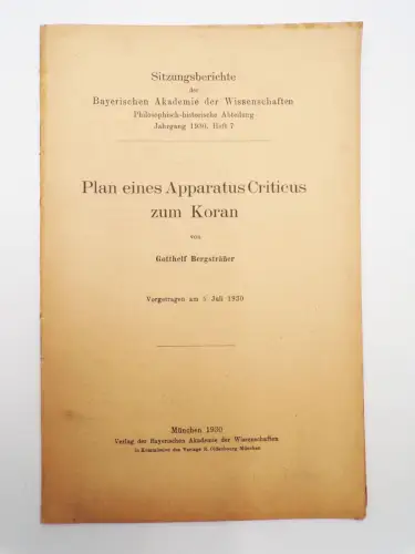 Plan eines Apparatus Cristicus zum Koran Gotthelf Bergsträßer 1930