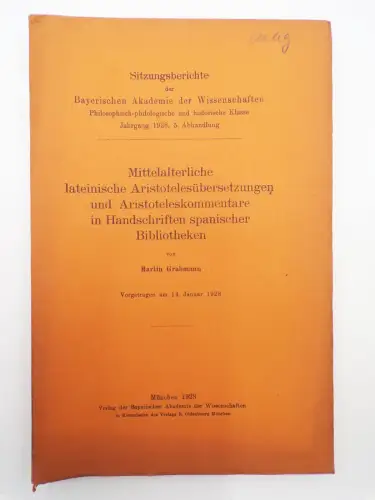 Mittelalterliche lateinische Aristoteles Übersetzung Martin Grabmann 1928