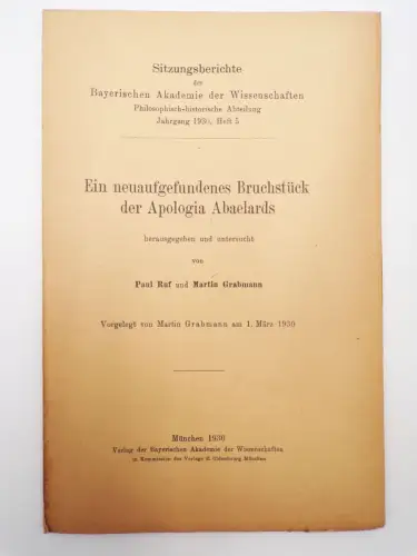 Ein neuaufgefundenes Bruchstück der Apologia Abaelards 1930