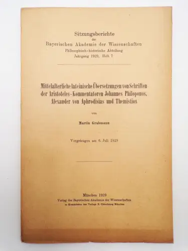 Mittelalterliche lateinische Übersetzungen von Schriften des Aristoteles 1929