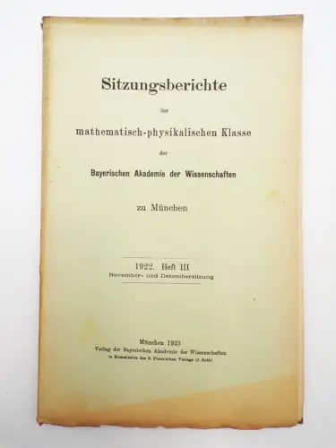 Bayerischen Akademie der Wissenschaften Sitzungsberichte der Mathe Physik