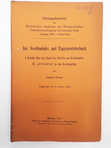 Aus Novellenindex und Papyruswörterbuch Leopold Wenger 1928