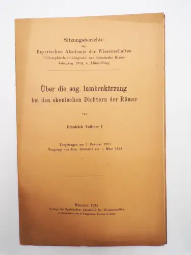 Über die sog. Iambenkürzung bei den skenischen Dichtern der Römer 1924
