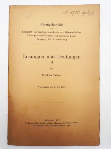 Lesungen und Deutungen II Friedrich Vollmar Sitzungsbericht bayerische Akademie