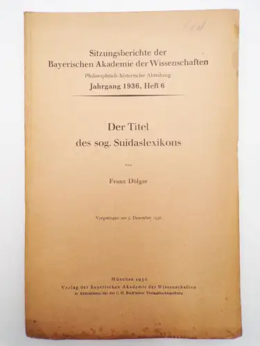Der Titel des sog. Suidaslexikons von Franz Dölger 1936