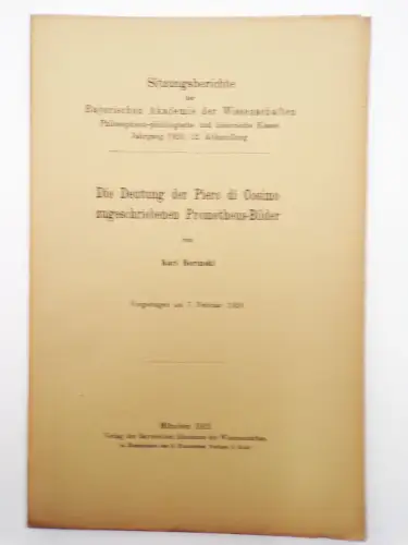 Die Deutung der Piero di Cosimo zugeschriebenen Prometheus - Bilder 1921