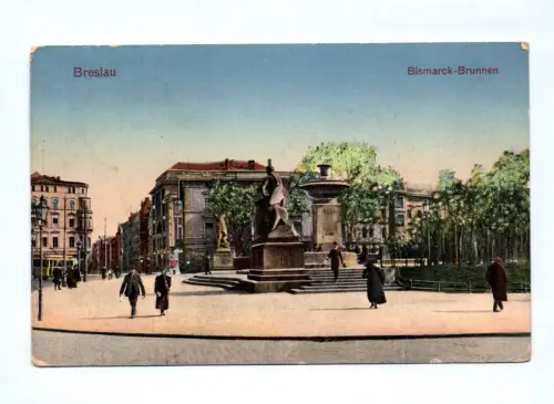 Künstler Ak Breslau Bismarck Brunnen Feldpost 1914 Schlesien