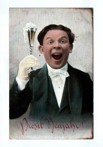 Ak Prosit Neujahr Mann mit Sektglas 1913