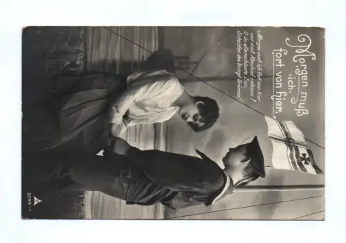 Feldpostkarte Matrose mit Frau 1915 Morgen muß ich fort von hier