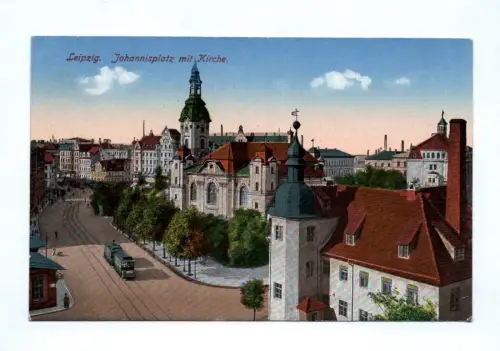 Künstler Ak Leipzig Johannisplatz mit Kirche