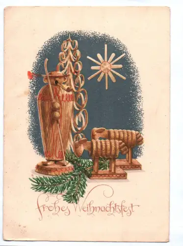 Künstler Ak Frohes Weihnachtsfest Erzgebirge Hirte Schafe