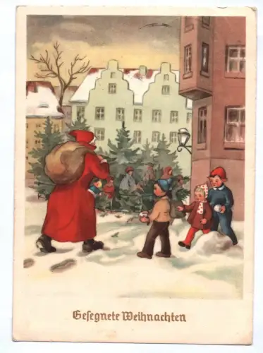 Künstler Ak Weihnachtsmann mit Kindern