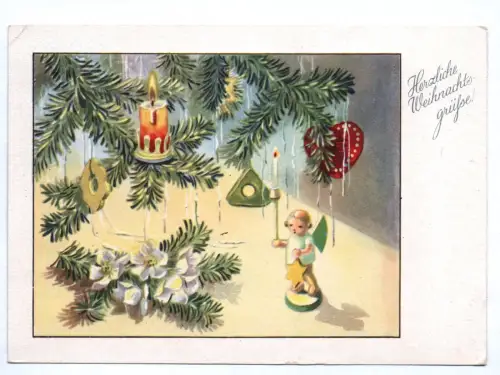Künstler Ak Erzgebirge Engel im Kerzenschein 1955 Weihnachtsgrüße