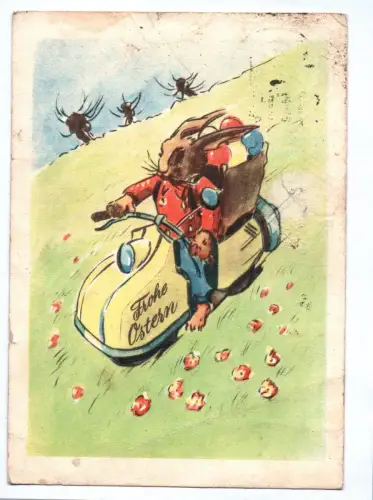 Künstler Ak Osterhase auf Pitty Motorroller Frohe Ostern 1961 Armin Timler
