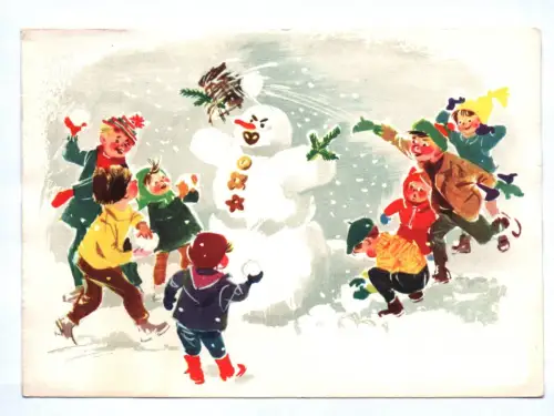 Künstler Ak Kinder bei der Schneeballschlacht Hanna Roth-Schaberschul 1967