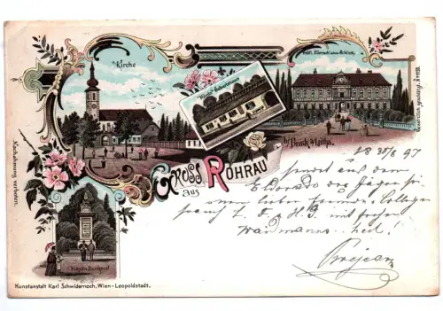 Litho Ak Gruss aus Rohrau bei Bruck a Leitha 1897