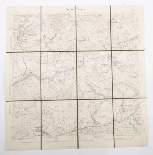 Alte Leinen Landkarte Sektion Pulsnitz Sachsen Giesecke u Devrient 1896