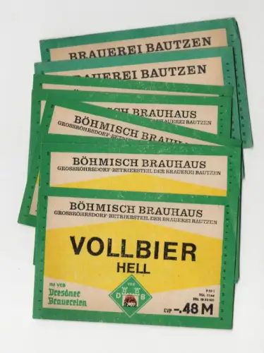 Bieretikett DDR Böhmisches Brauhaus Großröhrsdorf Vollbier hell Reklame