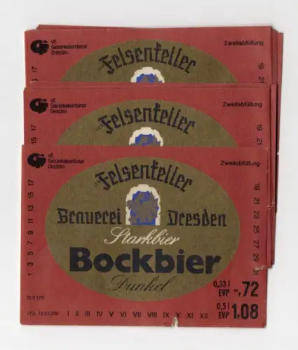 Bieretikett DDR Felsenkeller Brauerei Dresden Starkbier Bockbier Dunkel