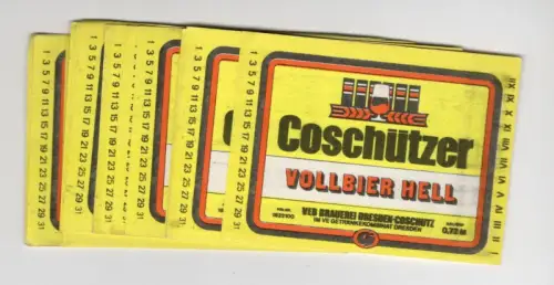 Bieretikett DDR Coschützer Hell Vollbier VEB Brauerei Dresden Coschütz