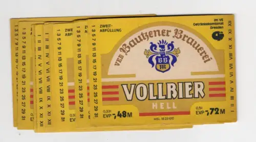 Bieretikett DDR VEB Bautzner Brauerei Vollbier Hell Bautzen