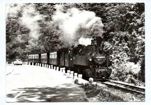 Foto Ak Eisenbahn 99 5906 Dampflok mit Personenzug 1983 nach Gernrode Alexisbad