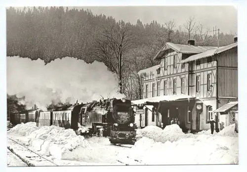 Foto Ak Harzbahnen im Winter 1982 Bahnhof Eisfelder Talmühle Dampflok 99 0244-6