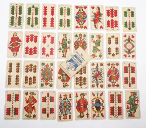 Sächsisches Doppelbild Skat Kartenspiel 32 Blatt Nummer 128 ASS