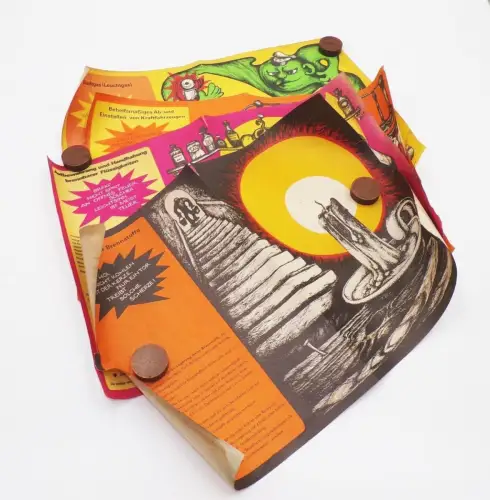 4 x Plakat DDR Warnhinweise giftige Gase Gefahrenquellen  Vintage