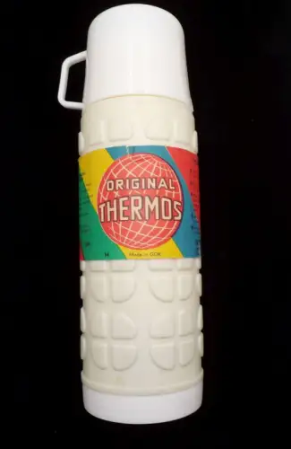 Alte Thermoskanne Original Thermos DDR Weiß Kunststoff Vintage