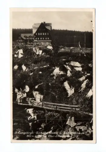 Foto Ak Riesengebirge: Zackelfallklamm u. Zackelfallbaude bei Ober-Schreiberhau