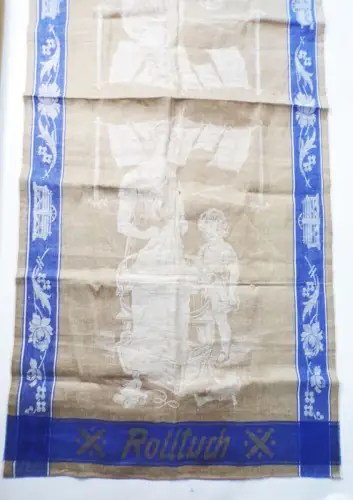 Altes Rolltuch Leinen Blau Wäschefrau 79 x 185 cm Vintage 