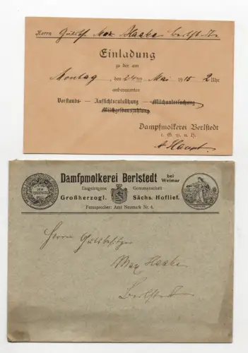 Dampfmolkerei Berlstedt Brief Einladung 1915