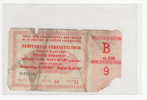 Fußball Eintrittskarte 1957 DDR Budapest - Berlin - Karl Marx Stadt