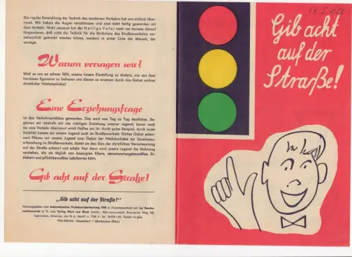 Altes Prospekt Gib acht auf der Straße Verkehrserziehung BRD 1958