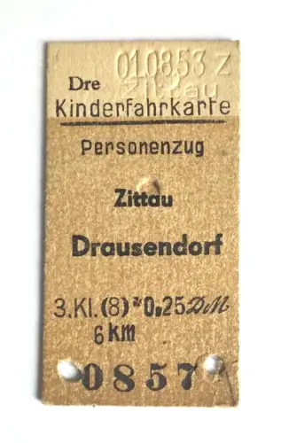 Alte Kinderfahrkarte Personenzug Zittau Drausendorf Fahrkarte