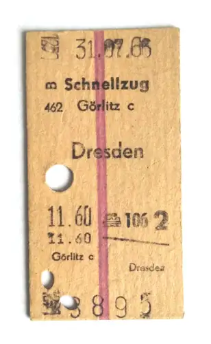 Fahrkarte 1966 Schnellzug Görlitz c Dresden Zug Fahrschein