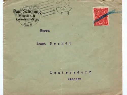 Brief Paul Schöning München Landwehrstraße 1922