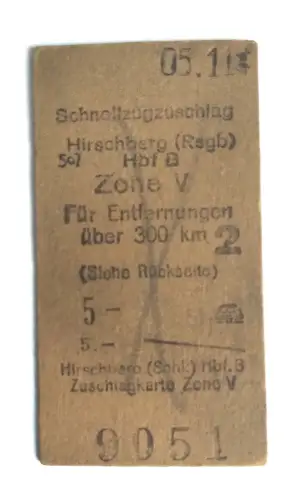 Fahrkarte Schnellzugzuschlag Hbf B Zone Entfernungen über 300 km Fahrschein