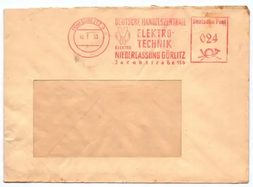 Brief Deutsche Handelszentrale Elektrotechnik Görlitz 1953 DDR Jacobstraße