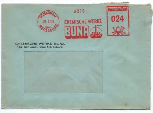 Brief Chemische Werke Buna Schkopau 1952 alter Briefumschlag
