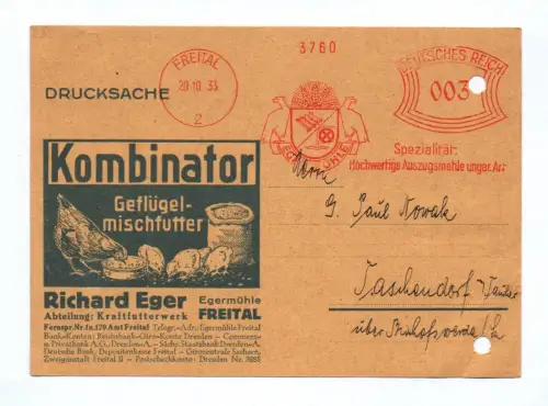 Drucksache Freital 1933 Kombinator Geflügelmischfutter Deutsches Reich