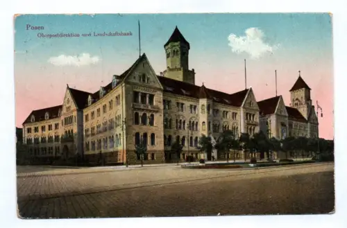 Künstler Ak Posen Oberpostdirektion und Landschaftsbank Feldpost Schlesien 1916