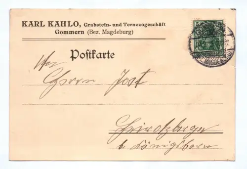 Ak Karl Kahlo 1915 Gommern Grabstein und Terazzogeschäft Postkarte