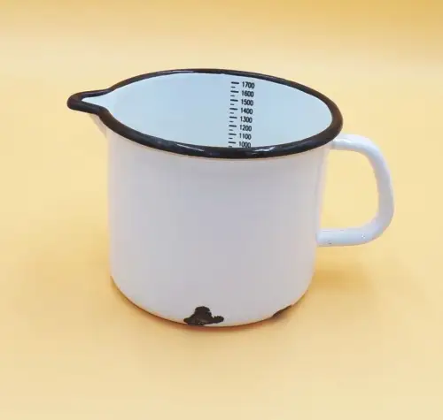 Alter Emaille Topf Schnabeltopf Weiß mit Skala Pflanzgefäß Vintage 