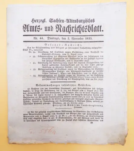 Herzoglich Sachsen Altenburgische Amts und Nachrichtsblatt 1835 