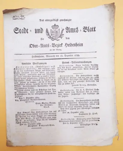 Stadt und Amtsblatt Heidenheim 1830 
