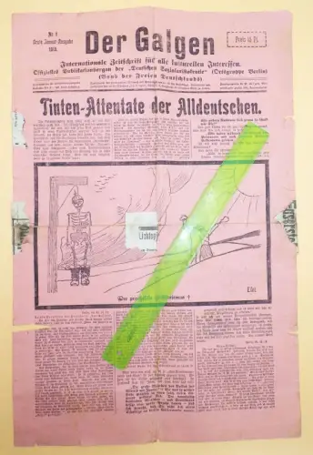 Zeitung Der Galgen deutsche Sozialaristokratie Ortsgruppe Berlin Nr 1 von 1919