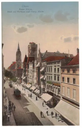 Ak Thorn Breite Straße Straßenbahn Pommern Polen Koloriert 1910er