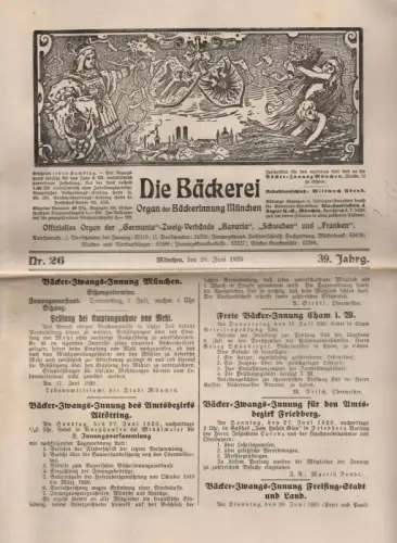 Alte Zeitung Die Bäckerei Nr 26 Juni 1920 Bäckerinnung München